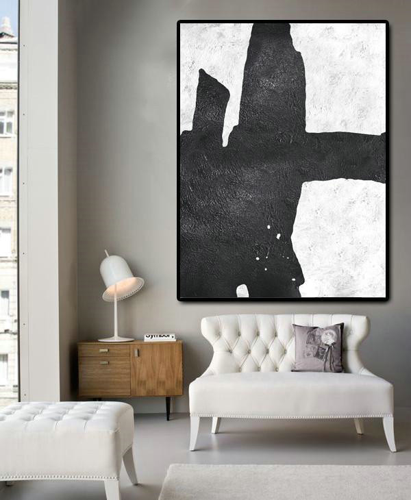Oversized Canvas Art On Canvas,Black And White Minimal Painting On Canvas,Abstract Art Decor Large Canvas Painting #J0F5